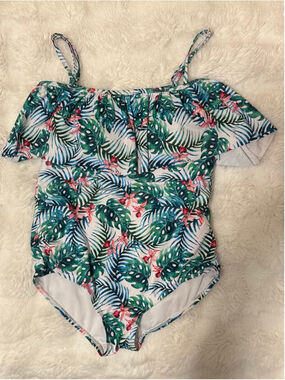 Girls Wantdo One Piece Swimsuit Size 14 White Green Floral